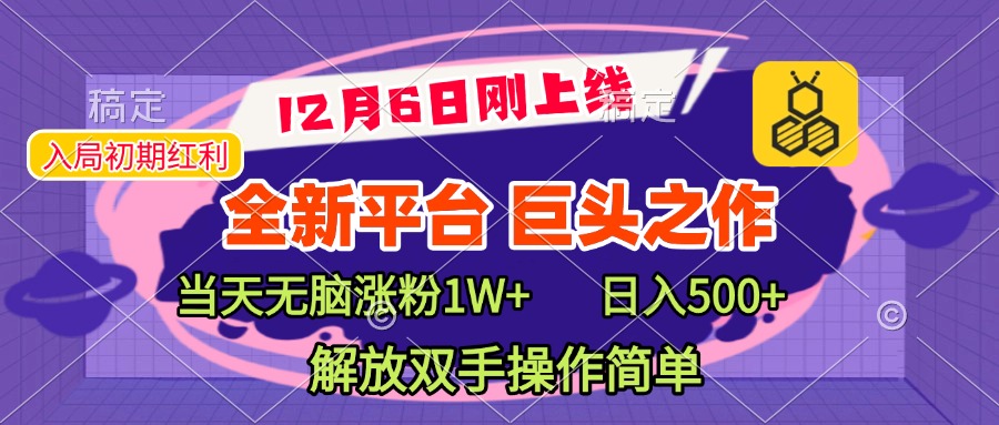全新引流平台，巨头之作，当天无脑涨粉1W+，日入现500+，解放双手操作简单-臻优网