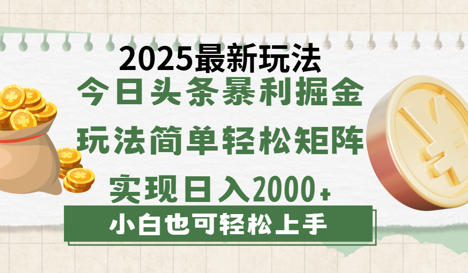 今日头条2025最新玩法，思路简单，复制粘贴，轻松实现矩阵日入2000+-臻优网