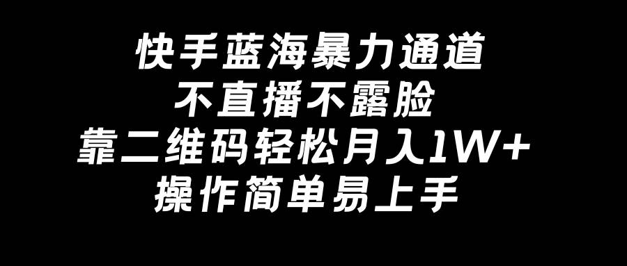快手蓝海暴力通道，不直播不露脸，靠二维码轻松月入1W+，操作简单易上手-臻优网