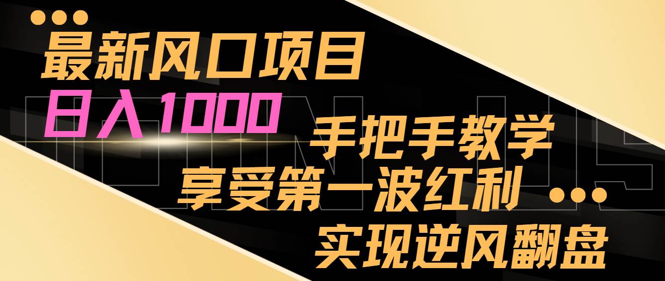 最新风口项目，日入过千，抓住当下风口，享受第一波红利，实现逆风翻盘-臻优网