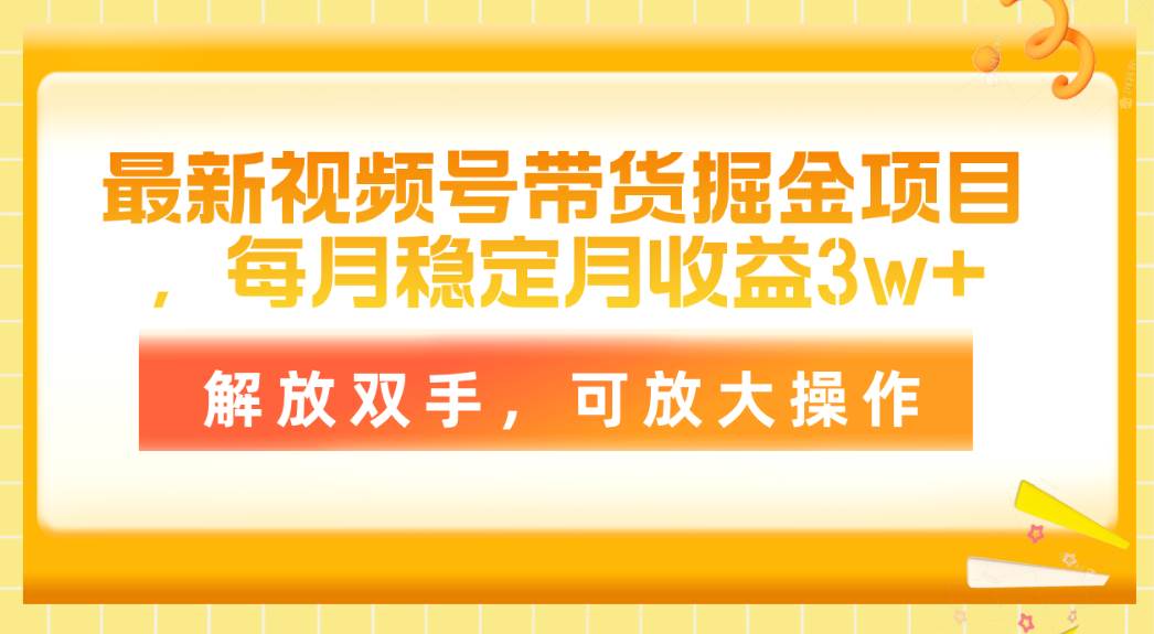 最新视频号带货掘金项目，每月稳定月收益3w+，解放双手，可放大操作-臻优网