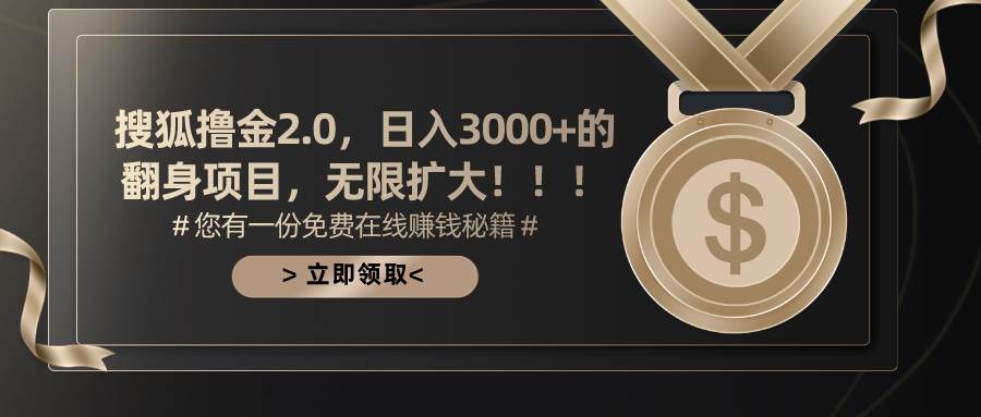 搜狐撸金2.0日入3000+，可无限扩大的翻身项目-臻优网