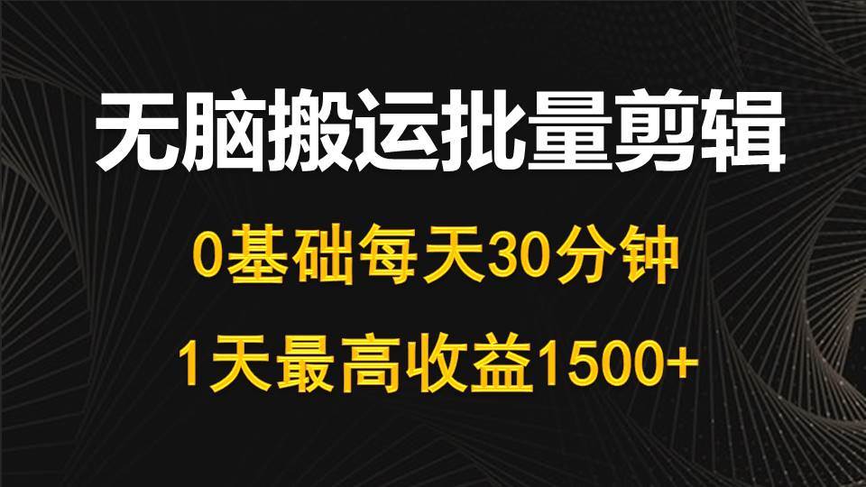 每天30分钟，0基础无脑搬运批量剪辑，1天最高收益1500+-臻优网