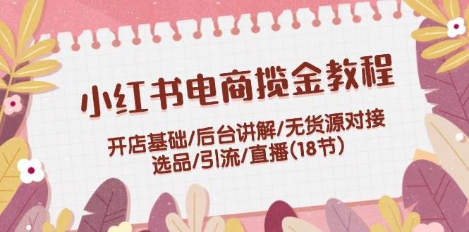 小红书电商揽金教程：开店基础/后台讲解/无货源对接/选品/引流/直播(18节)-臻优网