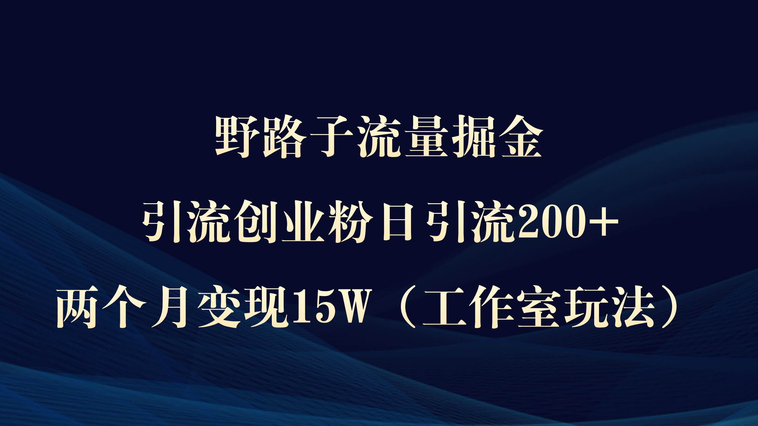 野路子流量掘金，引流创业粉日引流200+，两个月变现15W（工作室玩法））-臻优网