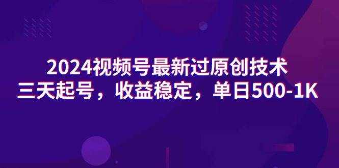 2024视频号最新过原创技术，三天起号，收益稳定，单日500-1K-臻优网
