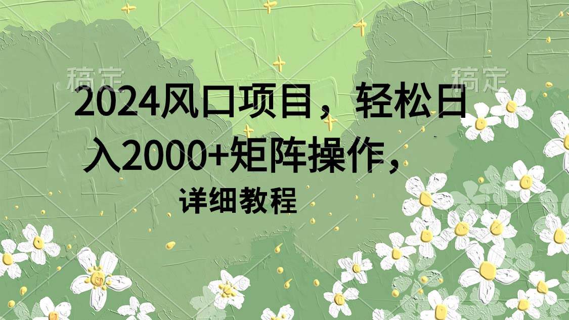 2024风口项目，轻松日入2000+矩阵操作，详细教程-臻优网