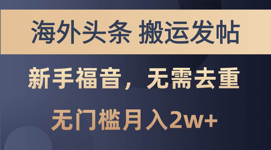 海外头条搬运发帖，新手福音，甚至无需去重，无门槛月入2w+-臻优网