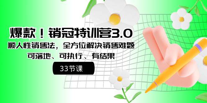 爆款！销冠特训营3.0之顺人性销售法，全方位解决销售难题、可落地、可执行、有结果-臻优网