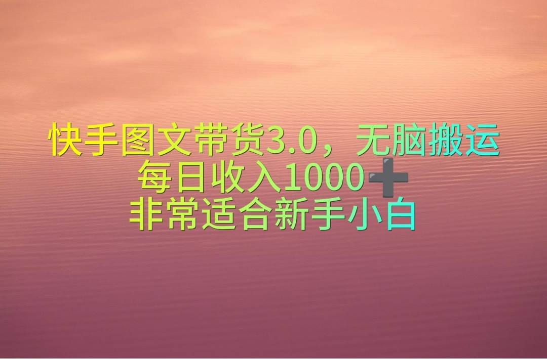 快手图文带货3.0，无脑搬运，每日收入1000＋，非常适合新手小白-臻优网