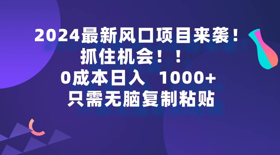 2024最新风口项目来袭，抓住机会，0成本一部手机日入1000+，只需无脑复…-臻优网
