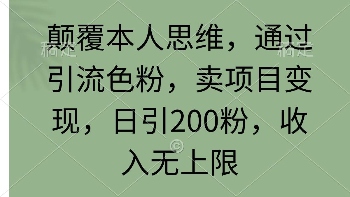 颠覆本人思维，通过引流色粉，卖项目变现，日引200粉，收入无上限-臻优网