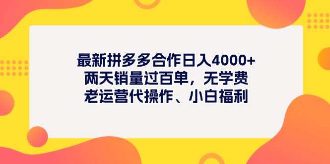 最新拼多多项目日入4000+两天销量过百单，无学费、老运营代操作、小白福利-臻优网
