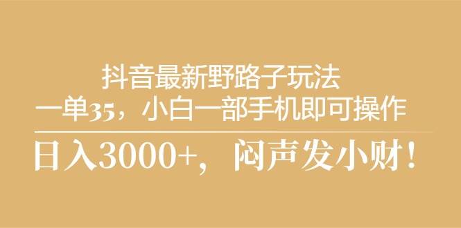 抖音最新野路子玩法，一单35，小白一部手机即可操作，，日入3000+，闷…-臻优网