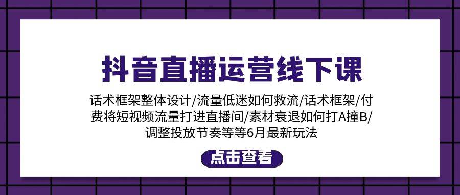 抖音直播运营线下课：话术框架/付费流量直播间/素材A撞B/等6月新玩法-臻优网