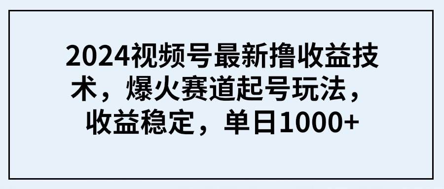 2024视频号最新撸收益技术，爆火赛道起号玩法，收益稳定，单日1000+-臻优网