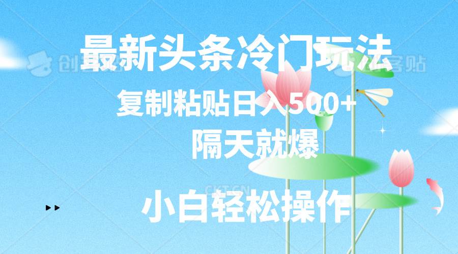 最新头条冷门玩法，隔天就爆，复制粘贴日入500+-臻优网