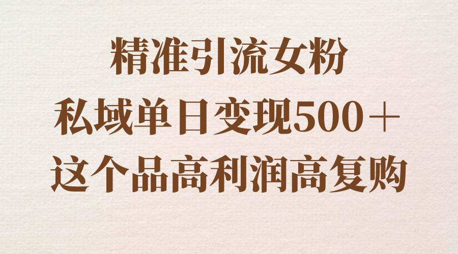 精准引流女粉，私域单日变现500＋，高利润高复购，保姆级实操教程分享-臻优网
