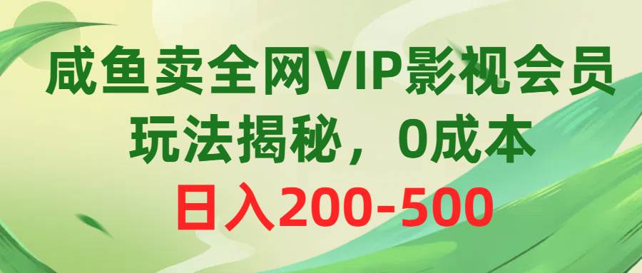 咸鱼卖全网VIP影视会员，玩法揭秘，0成本日入200-500-臻优网