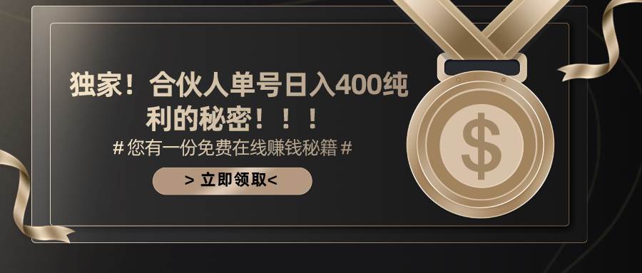 合伙人广告撸金最新玩法，每天单号400纯利-臻优网