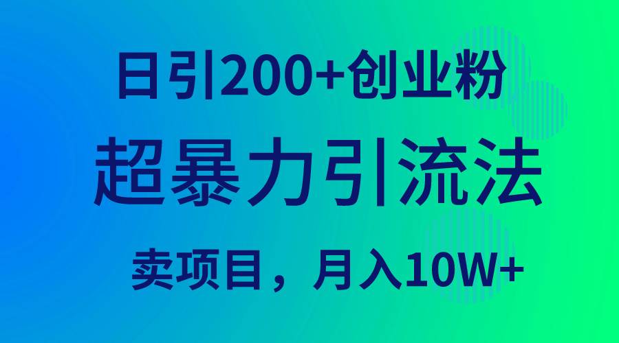 超暴力引流法，日引200+创业粉，卖项目月入10W+-臻优网