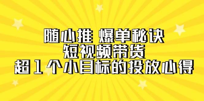 随心推 爆单秘诀，短视频带货-超1个小目标的投放心得（7节视频课）-臻优网