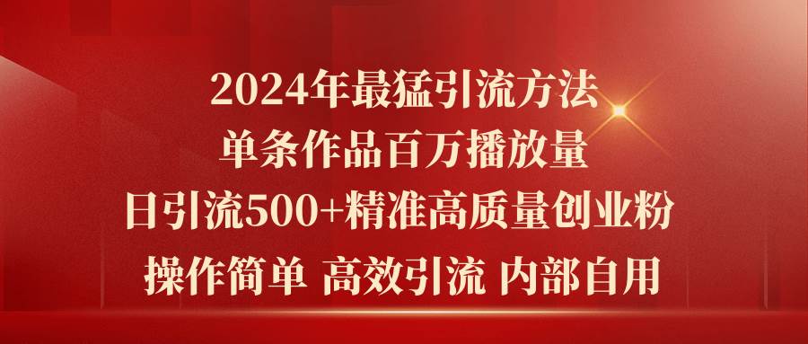 2024年最猛暴力引流方法，单条作品百万播放 单日引流500+高质量精准创业粉-臻优网
