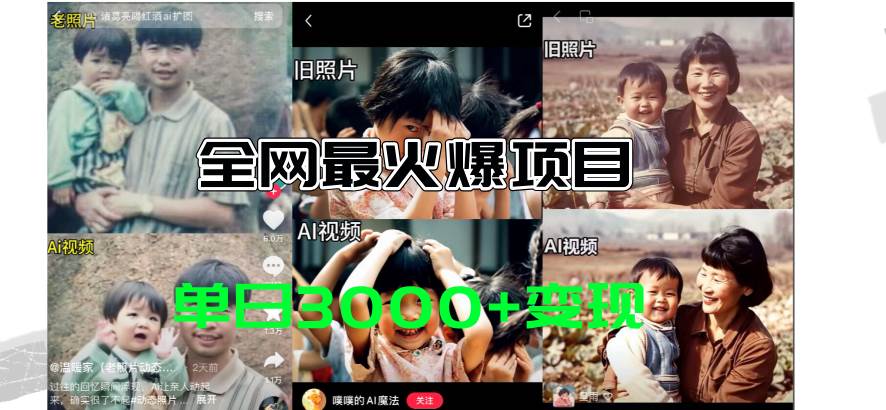 全网爆火的AI让老照片动起来教程，蹭热点日赚3000+，内含免费工具一键…-臻优网