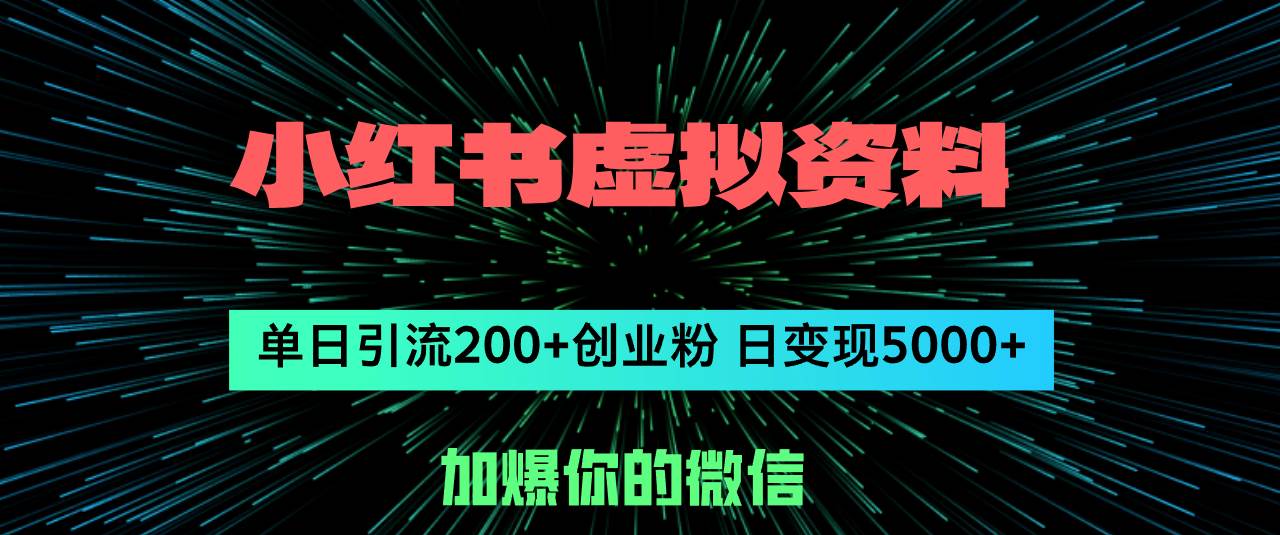 小红书虚拟资料日引流200+创业粉，单日变现5000+-臻优网