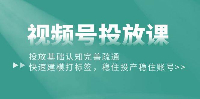 视频号投放课：投放基础认知完善疏通，快速建模打标签，稳住投产稳住账号-臻优网