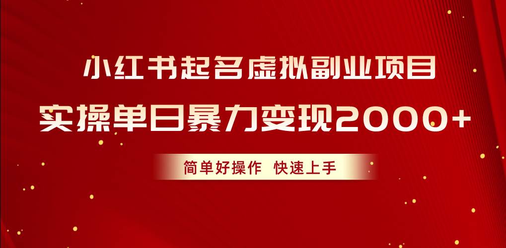 小红书起名虚拟副业项目，实操单日暴力变现2000+，简单好操作，快速上手-臻优网