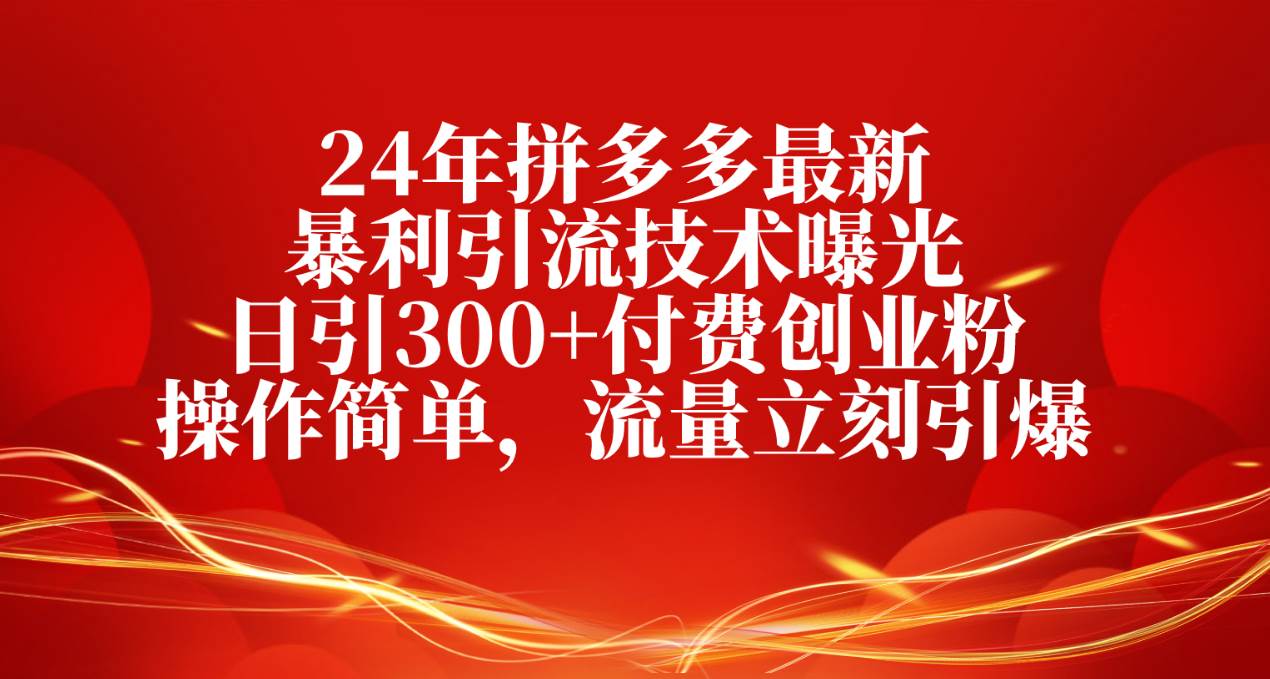 24年拼多多最新暴利引流技术曝光，日引300+付费创业粉，操作简单，流量…-臻优网