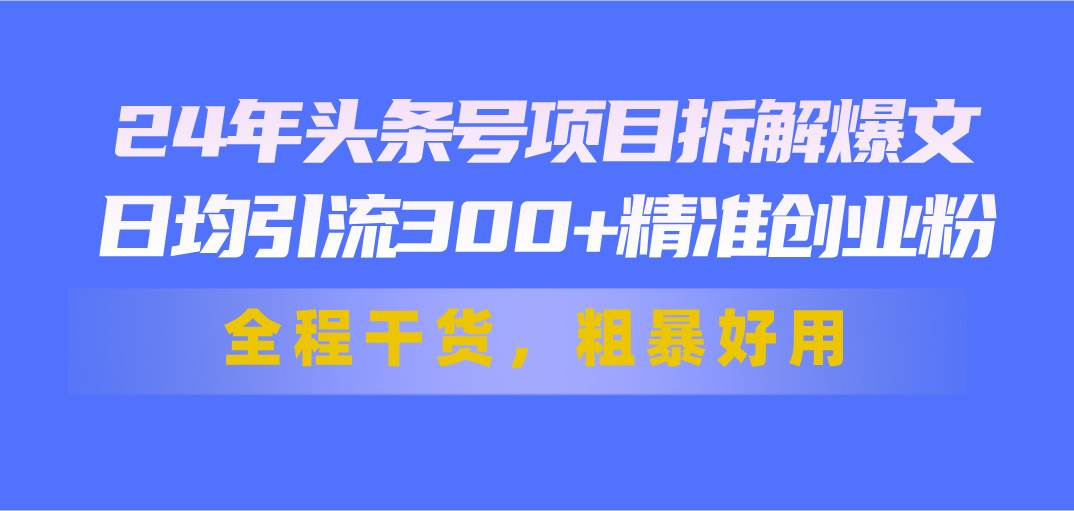 24年头条号项目拆解爆文，日均引流300+精准创业粉，全程干货，粗暴好用-臻优网