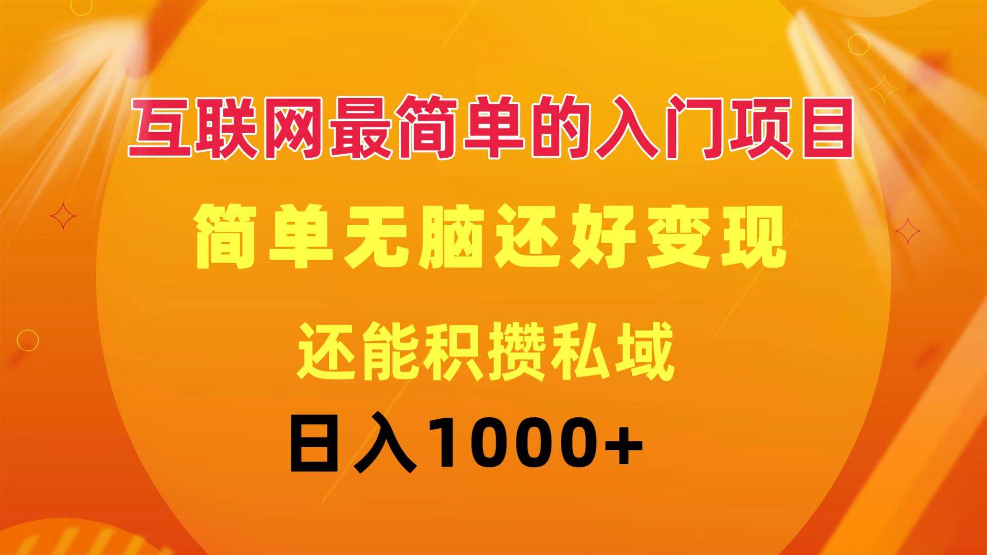 互联网最简单的入门项目：简单无脑变现还能积攒私域一天轻松1000+-臻优网