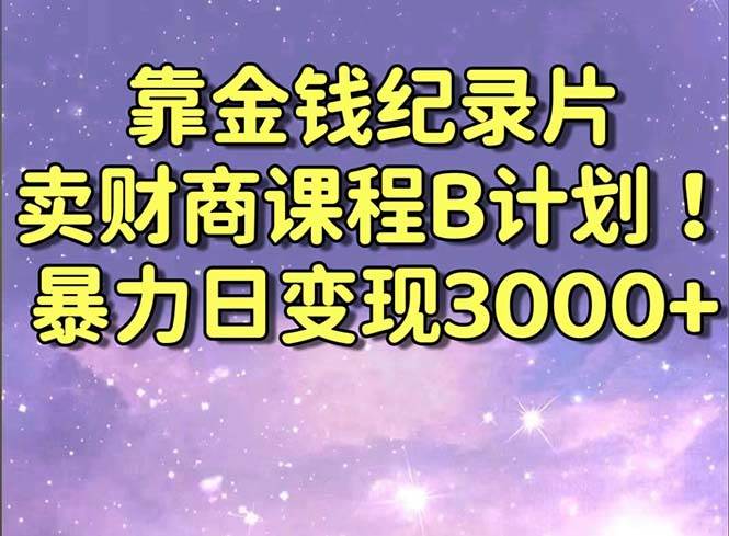 靠金钱纪录片卖财商课程B计划！暴力日变现3000+，喂饭式干货教程！-臻优网