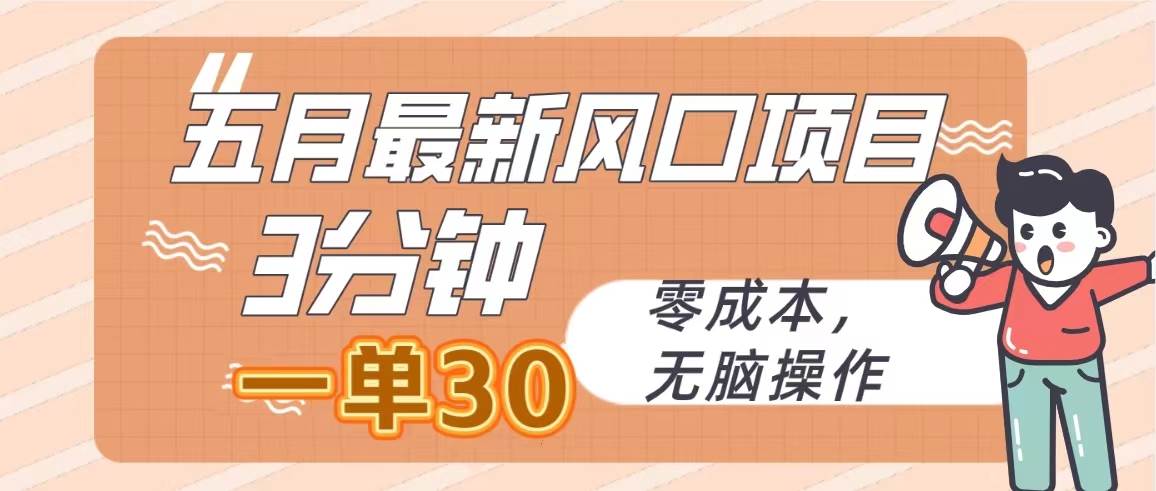 五月最新风口项目，3分钟一单30，零成本，无脑操作-臻优网