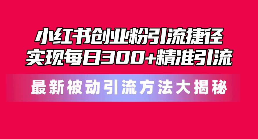 小红书创业粉引流捷径！最新被动引流方法大揭秘，实现每日300+精准引流-臻优网