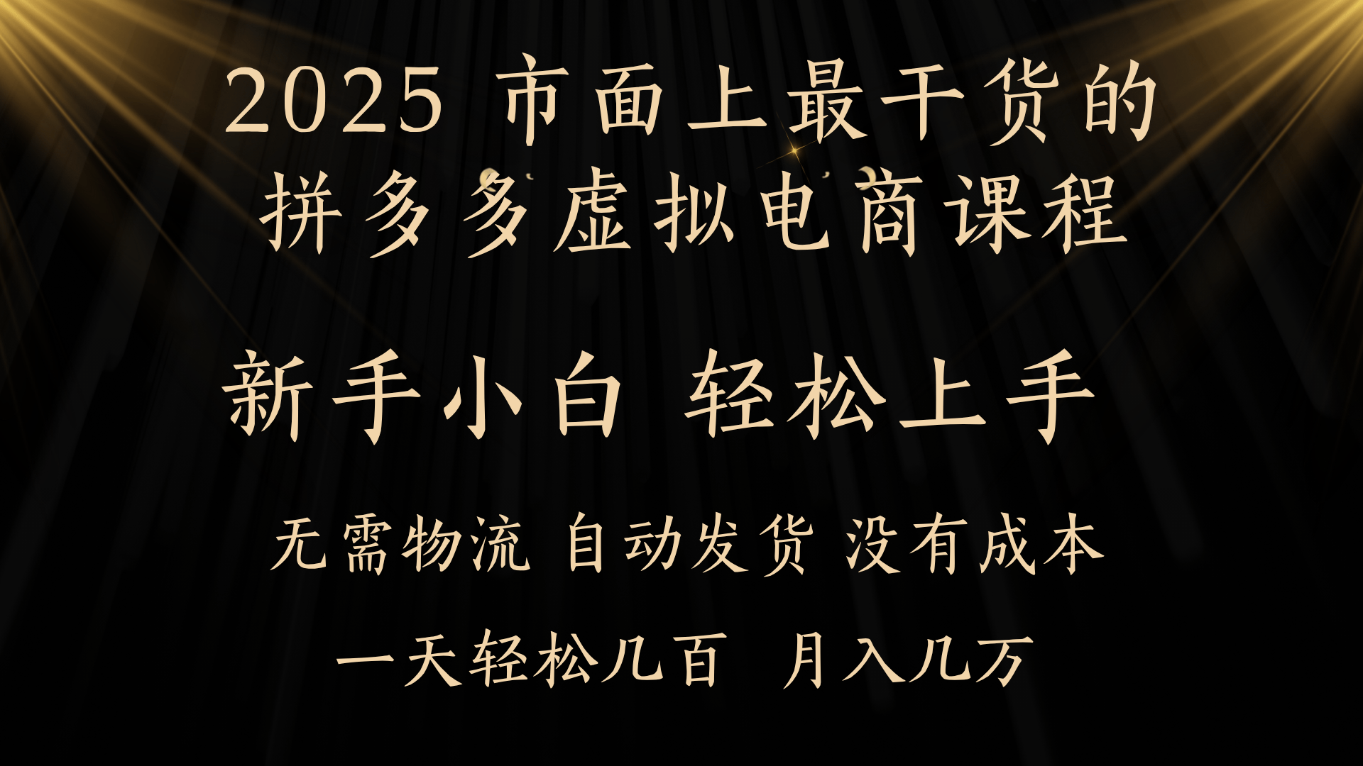 25年最干货的拼多多虚拟电商课程，小白轻松上手，月入过万只是门槛！虚拟电商，如皓月见青天！-臻优网