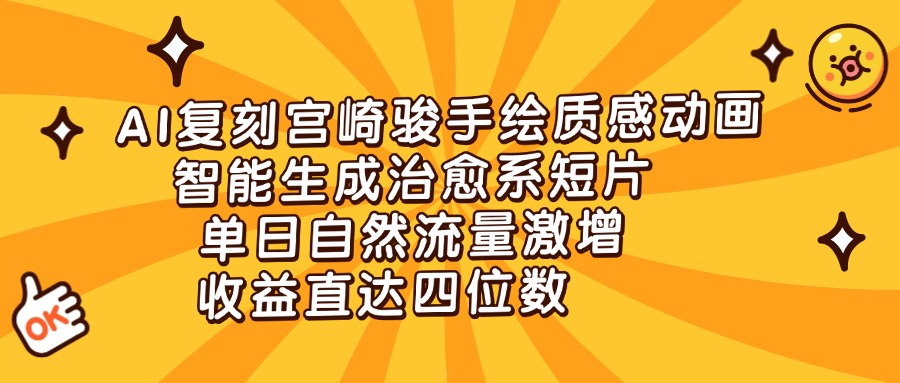 AI复刻宫崎骏手绘质感动画，智能生成治愈系短片，单日自然流量激增，收益直达四位数-臻优网