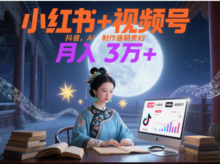 小红书+视频号+抖音，AI轻松制作唐朝贵妇IP，毒鸡汤、励志、减肥瘦身、养生赛道轻松切入，每天30分钟，轻松产出N条，月入3万+ -臻优网