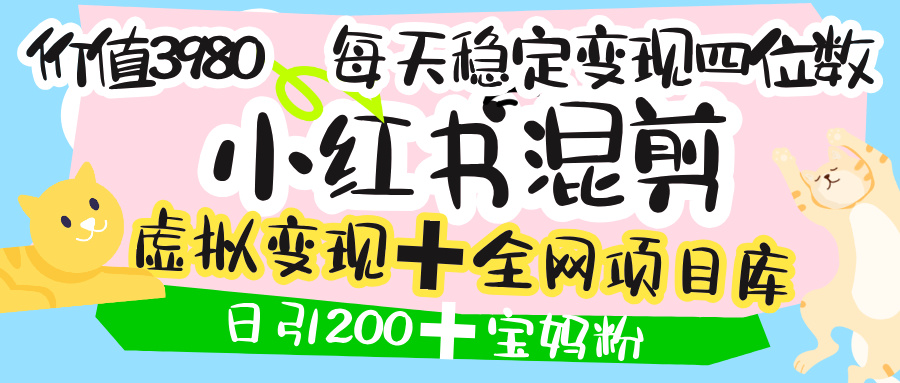 价值3980的小红书混剪， 虚拟变现 ＋全网项目库 ， 日引200+宝妈创业粉，每天稳定四位数变现-臻优网