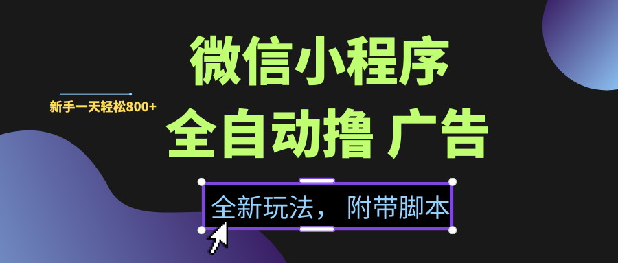 微信小程序挂机撸广告，全新玩法，新手一天轻松800+【附带脚本】-臻优网