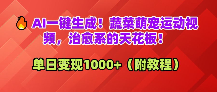 AI一键生成！蔬菜萌宠运动视频，治愈系的天花板！单日变现1000+（附教程）-臻优网