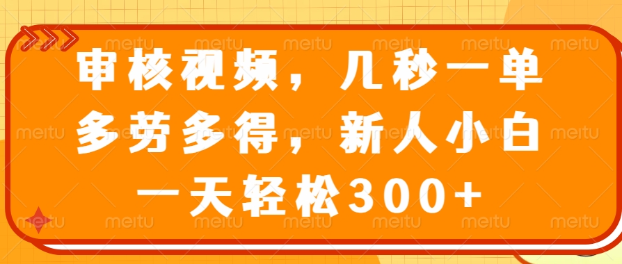 视频审核员，几秒一单，多劳多得，新人小白一天轻松300+-臻优网