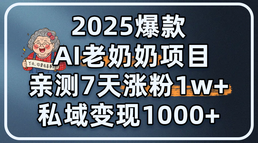 2025爆款 AI 老奶奶项目：亲测 7 天涨粉 1W+，私域变现 1000+-臻优网