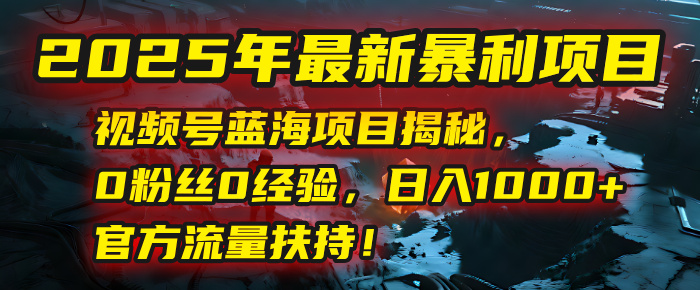 2025年最新暴利项目：视频号蓝海项目揭秘，0粉丝0经验，日入1000+，官方流量扶持！-臻优网