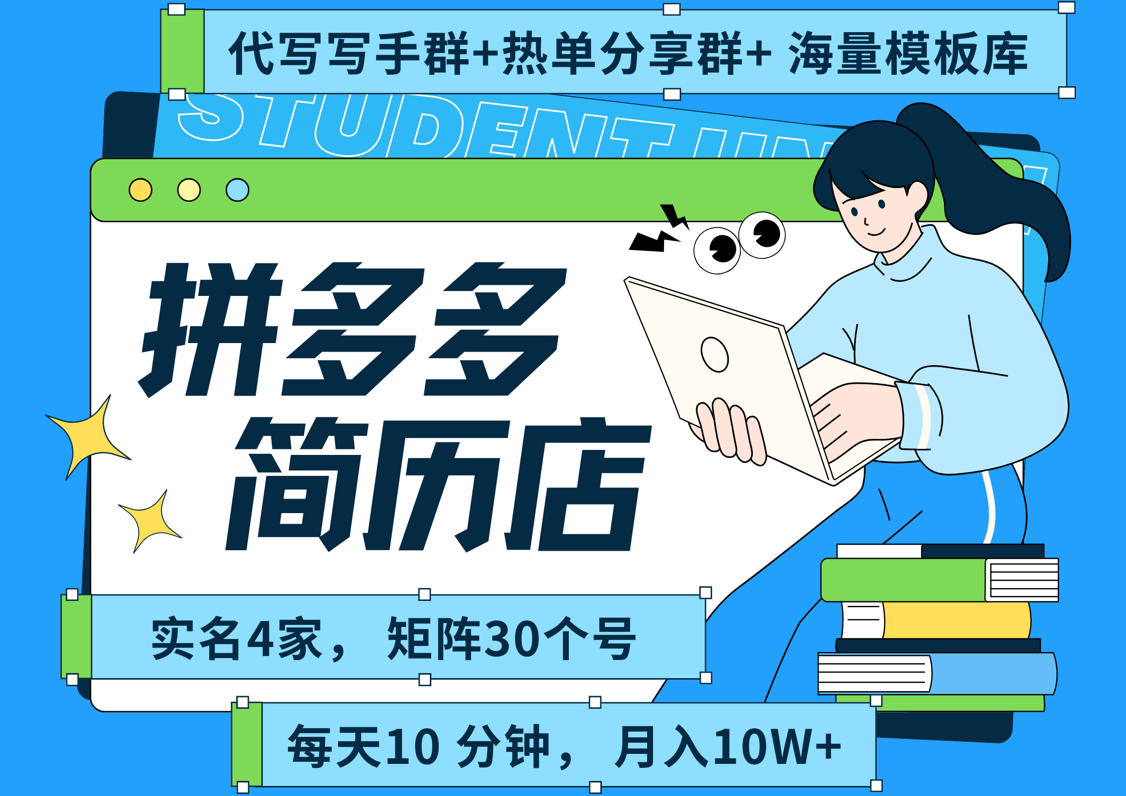 拼多多 虚拟资料 简历 海报代写 全SOP流程 毫无保留分享（含后端资料以及代写渠道）每天十分钟 每人实名四个店  矩阵30个账号  轻轻松松 月入10W-臻优网