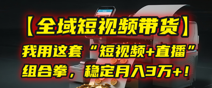 【全域短视频带货】我用这套“短视频+直播”组合拳，稳定月入3万+！-臻优网