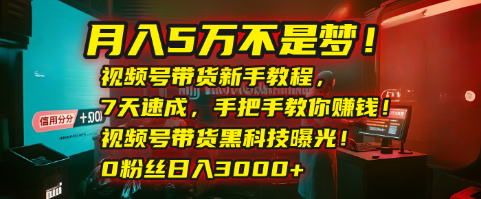月入5万不是梦！视频号带货新手教程，7天速成，手把手教你赚钱！视频号带货黑科技曝光！0粉丝日入3000+-臻优网