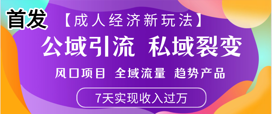 首发：【成人经济新玩法】市面独家玩法，风口项目、全域流量、趋势产品，7天实现月入过万-臻优网